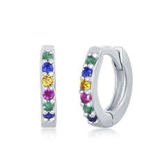 Sterling Silver Rainbow CZ Huggie Hoop Earrings
