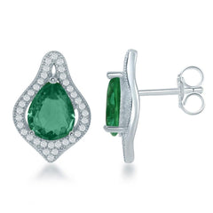 Sterling Silver Simulated Emerald Teardrop Earrings