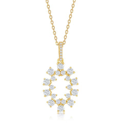 Sterling Silver Gold Plated Designed CZ Oval Pendant