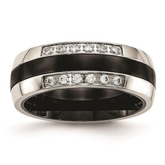 Stainless Steel Polished Black Ceramic CZ Ring