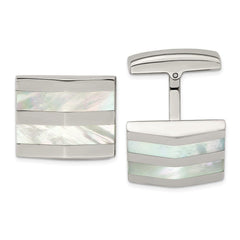 Stainless Steel Polished Mother Of Pearl Square Cufflinks