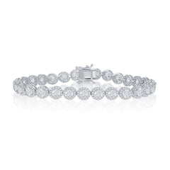 Sterling Silver Round Halo CZ Linked Bracelet, 7.5