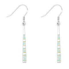 Sterling Silver White Inlay Opal Dangling Earrings