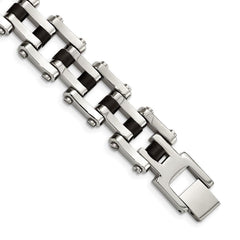 Stainless Steel Black Rubber 8.5in Bracelet