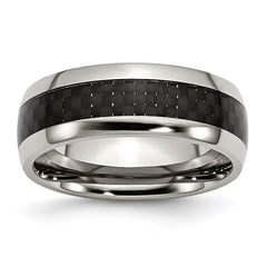 Stainless Steel Polished w/ Black Carbon Fiber Inlay 8mm Band