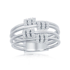 Sterling Silver Designer CZ Ring Bonded with Platinum, Size 7