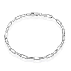 Sterling Silver 4mm Paper Clip Bracelet - Rhodium Plated