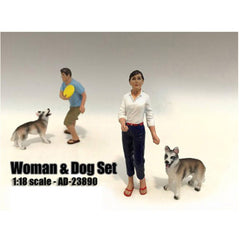 American Diorama Figure Set - Woman and Dog Polyresin For 1:18 Scale Models, 2 Piece