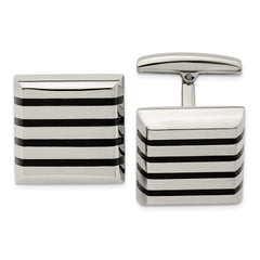 Stainless Steel Polished Black Rubber Square Cufflinks