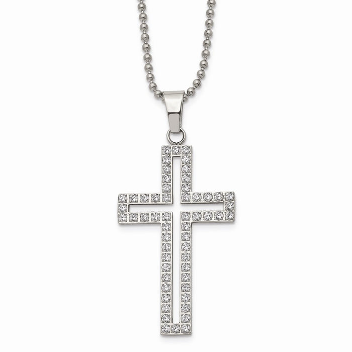 Chisel Men's Stainless Steel Polished CZ Cross Necklace