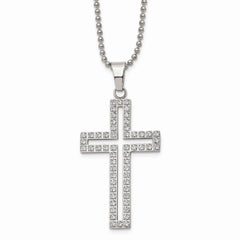 Stainless Steel Polished CZ Cross Necklace
