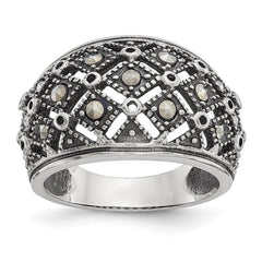 Stainless Steel Polished and Antiqued Marcasite Ring