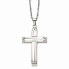 Stainless Steel Brushed and Polished Cross Necklace