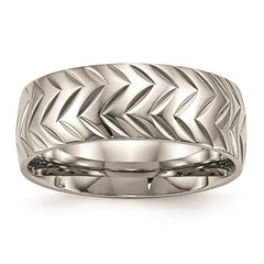 Stainless Steel Polished Diamond Cut Ring