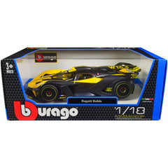 Bburago 1/18 Model Car - Bugatti Bolide with Rubber Tires Yellow and Carbon Gray