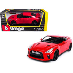 Bburago 1/24 Diecast Model Car - 2017 Nissan GT-R R35 Opening Doors Rubber Tires Red