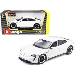 Bburago 1/24 Diecast Model Car - Porsche Taycan Turbo S White Steerable Wheels
