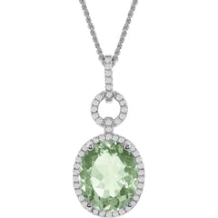 Women's Necklace - Green Amethyst Oval with White Topaz Border | BLK-7555
