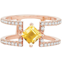 Women's Ring - Square Shape Citrine with White Topaz, Size 7 | BLW-1243-7