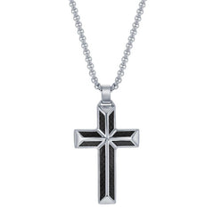 Men's Necklace - Stainless Steel Black Carbon Fiber Cross Pendant | SL-7088