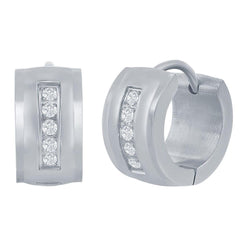 Women's Earrings - Stainless Steel 13x7mm CZ Huggie Hoop | SA-6086