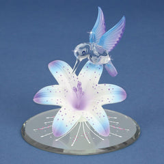 Blue and Purple Hummingbird and Lily w/ Base Glass Figurine