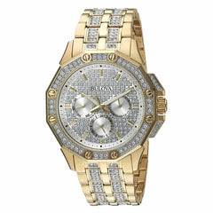 Bulova 98C126 Men's Crystal Silver Dial Yellow Gold Steel Bracelet Watch