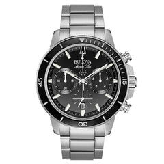 Bulova Men's Chronograph Dive Watch - Marine Star Quartz Black Dial | 96B272