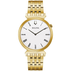 Bulova Men's Quartz Watch - Regatta White Dial Yellow Gold Bracelet | 97A153