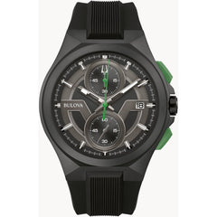 Bulova Men's Watch - Maquina Chrono Black and Dark Grey Dial Rubber Strap | 98B381