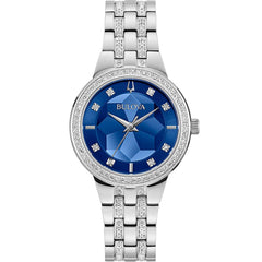 Bulova Women's Quartz Watch - Crystal Phantom Faceted Blue Dial Bracelet | 96L276