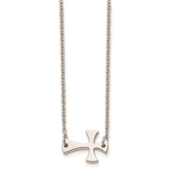 Stainless Steel Polished Sideways Cross Necklace