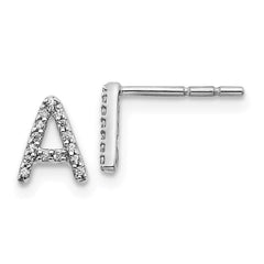 14k White Gold Diamond Initial A Earrings