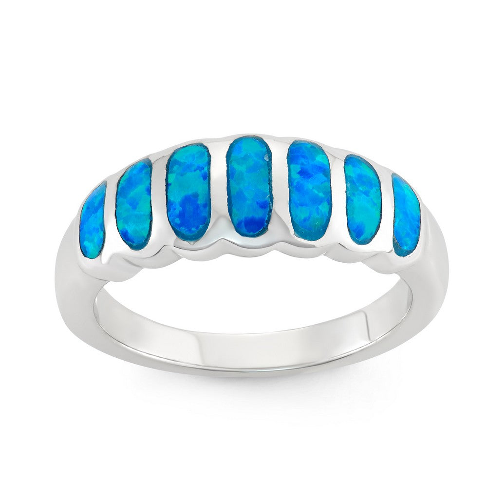 Sterling Silver Striped Blue Opal Ring, Size 7