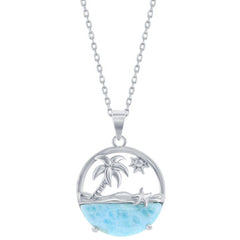 Women's Necklace - Palm Tree Sun and Starfish Larimar | M-6910