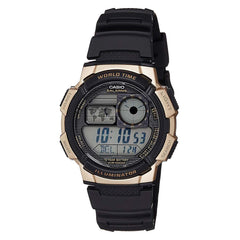 Casio Men's Black Resin Strap World Time Quartz Grey Dial Digital Watch | AE1000W-1A3
