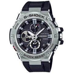 Casio Men's Alarm Watch - G-Shock G-Steel Silver Tone Bezel Black Strap | GSTB100-1A
