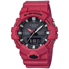 Casio Men's Ano-Digi Watch - G-Shock Black & Grey Dial Red Resin Strap | GA800-4A