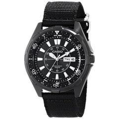 Casio Men's Quartz Watch - Classic Black Dial Black Nylon Strap | AMW110-1AV