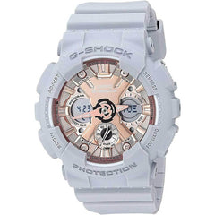 Casio Women's Quartz Watch - G-Shock Rose Gold Ana-Digi Dial Grey Strap | GMAS120MF-8A