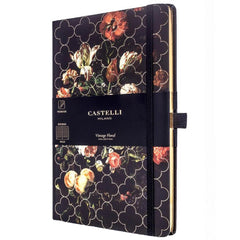 Castelli A5 Notebook - Vintage Floral Ivory Paper Medium, Ruled, Tulip | QC6CB-003