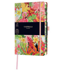 Castelli Notebook - Eden Jungle Design Medium A5, Ruled, Flamingo | QC6BI-005