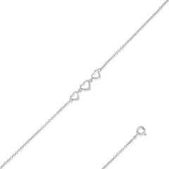Sterling Silver with Three Center Hearts Anklet