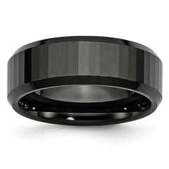 Ceramic Beveled Edge, Black Faceted 8mm Polished Band