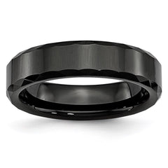 Ceramic Black Faceted and Beveled Edge 6mm Polished Band