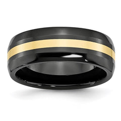 Ceramic Black with 14k Inlay 8mm Polished Band