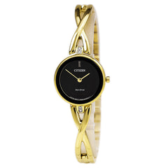 Citizen EX1422-54E Women's Silhouette Black Dial Yellow Gold Steel Bangle Bracelet Watch