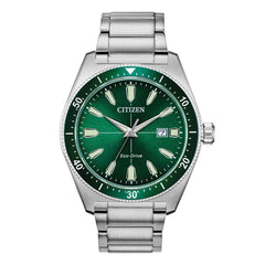 Citizen Men's Bracelet Watch - Brycen Green Dial Stainless Steel | AW1598-70X