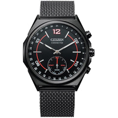 Citizen Men's Bracelet Watch - Connected Black Dial Stainless Steel Mesh | CX0005-78E
