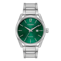 Citizen Men's Bracelet Watch - Drive Green Dial Eco-Drive Silver Tone | BM7410-51X